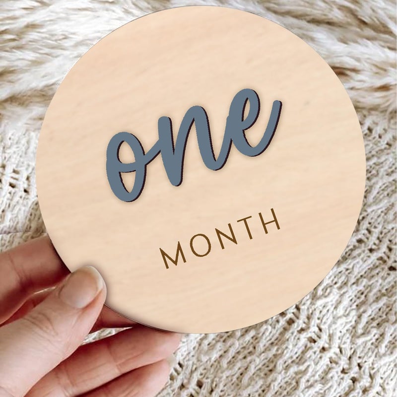 cephira Monthly Baby Milestone and First Holiday Signs, Wooden Baby Months Disc Set 1-12, Hello World Newborn Announcement Props (Blue) - Image 2